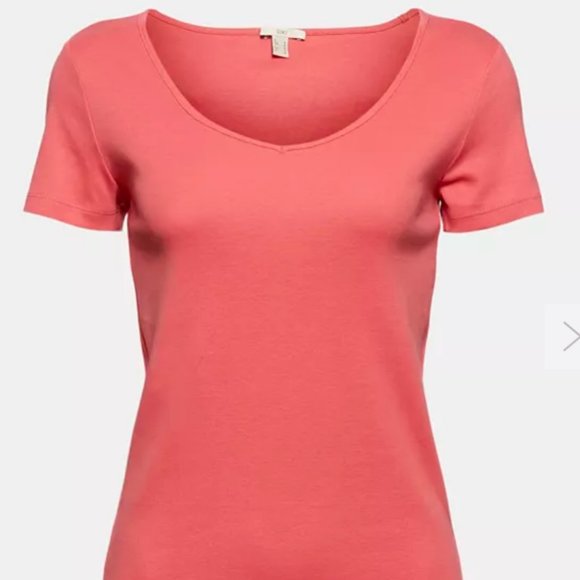 Esprit tee shirt deep v neck 100% organic cotton lot 2 off white corral XL - Picture 4 of 6